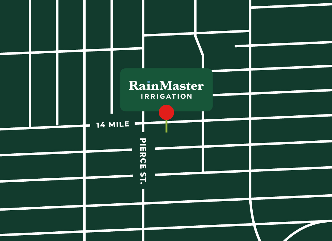 Graphic of a map of RainMaster Irrigation located at the intersection of 14 Mile and Pierce St.